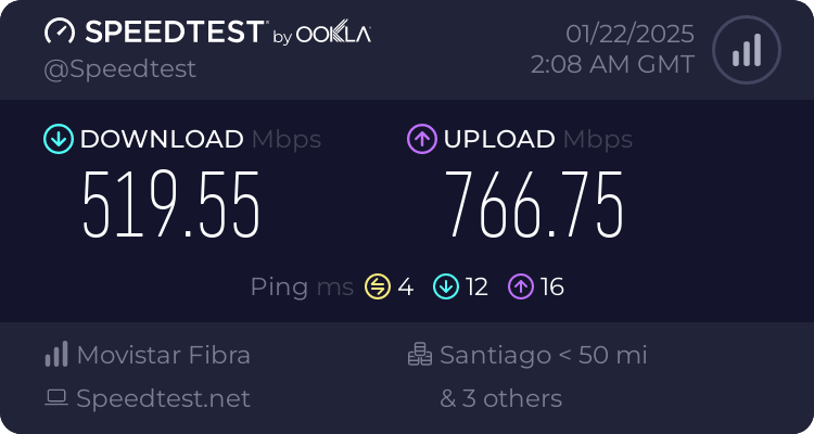 orangepi r1 plus lts despues de los retoques:
519 Mb de bajada y 766 Mb de subida.
